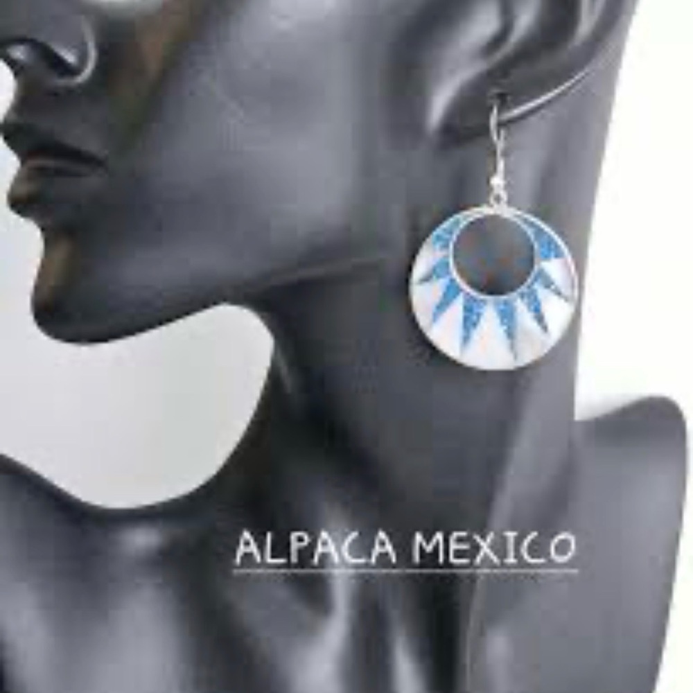 Blue and White Sunburst Hoop Earrings